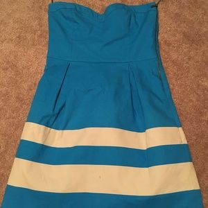Zara TRF Blue and Creme Strapless Dress